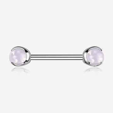 A Pair of Implant Grade Titanium Pink Opalite Stone Ball Claw Prong Internally Threaded Nipple Barbell